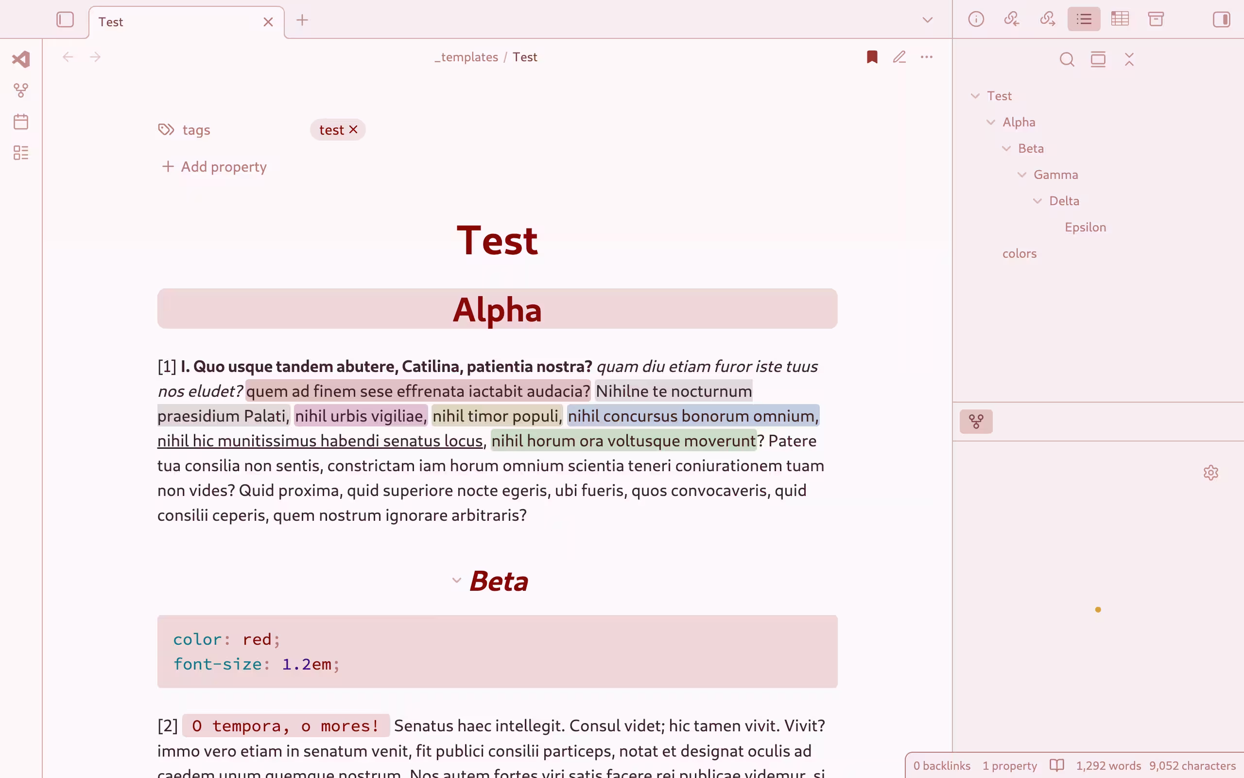 Screenshot of Obsidian note in shades of maroon