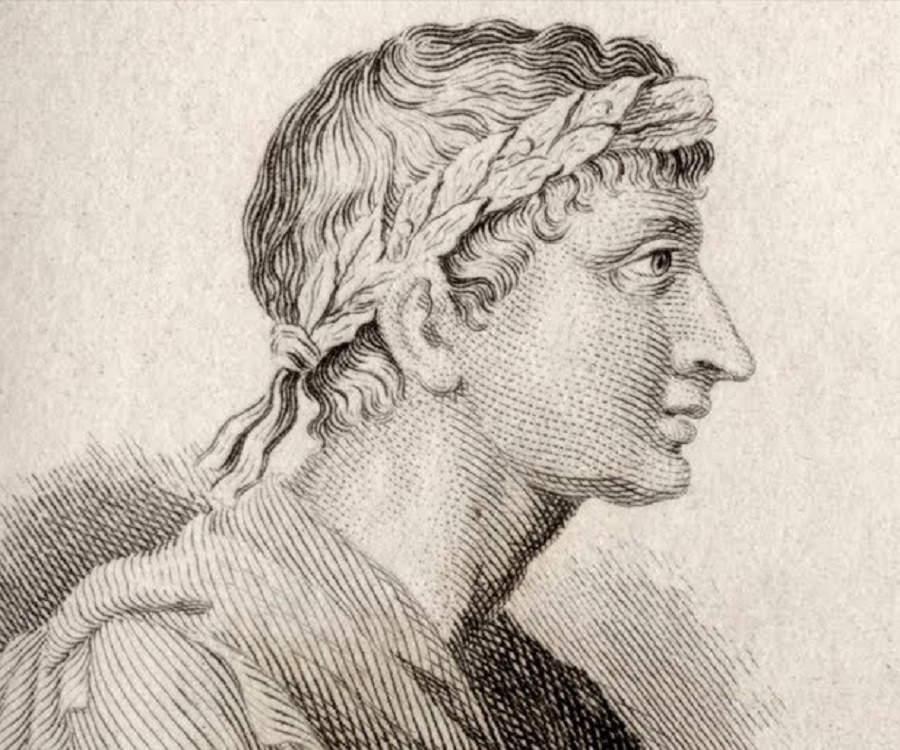 a etched portrait of Ovid in profile.